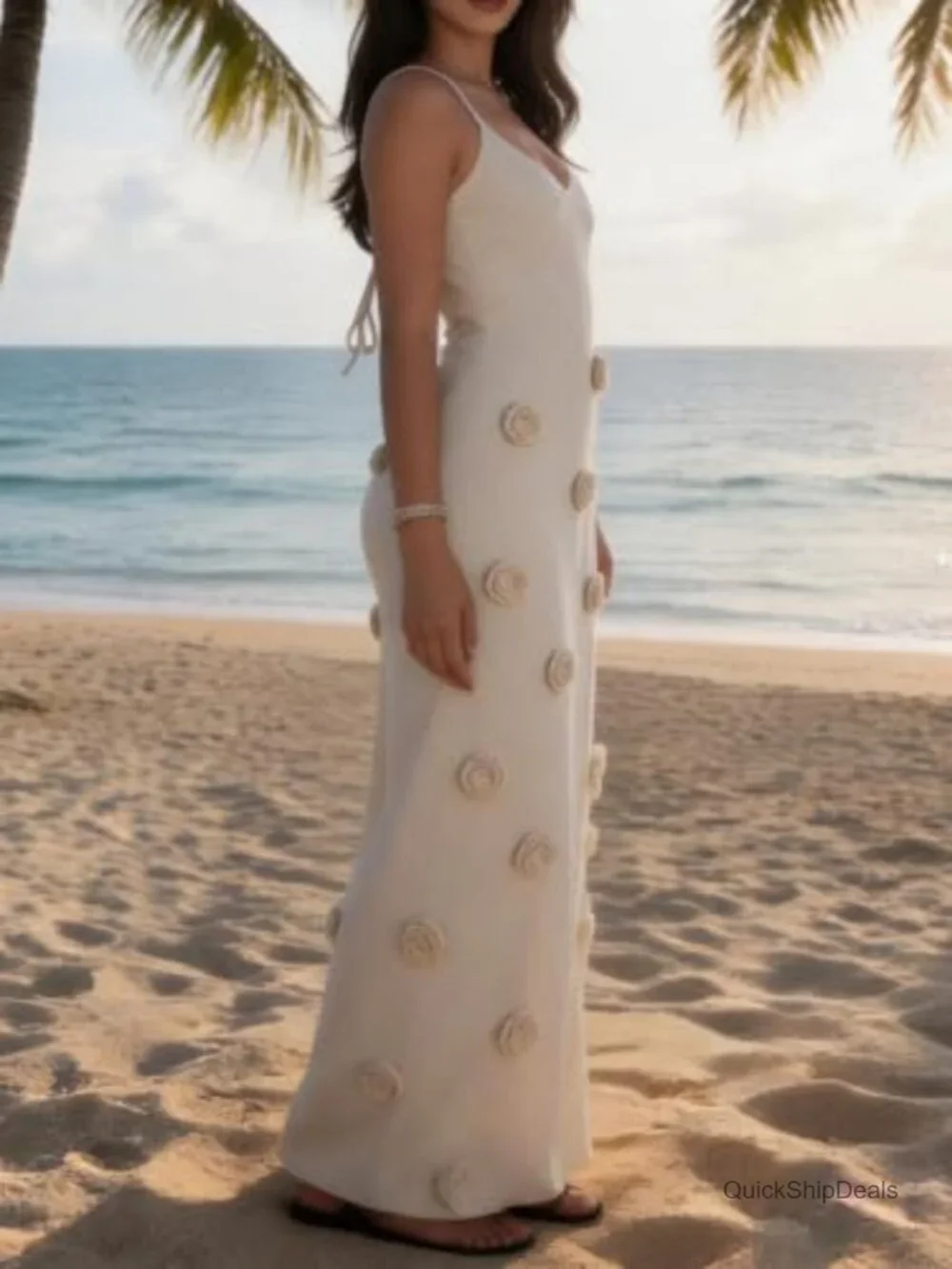 Knit Maxi Dress Spaghetti Strap Bodycon Beach Dress Backless Swim Cover Up - Picture 2 of 7